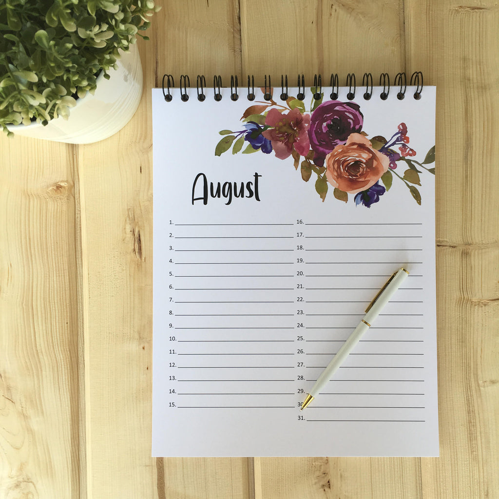 August Large Floral Perpetual Calendar - Fort Saskatchewan, AB