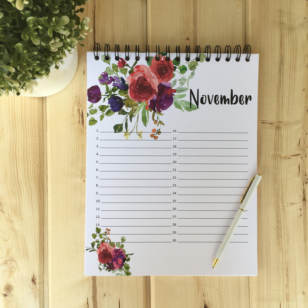 November Large Floral Perpetual Calendar - Fort Saskatchewan, AB